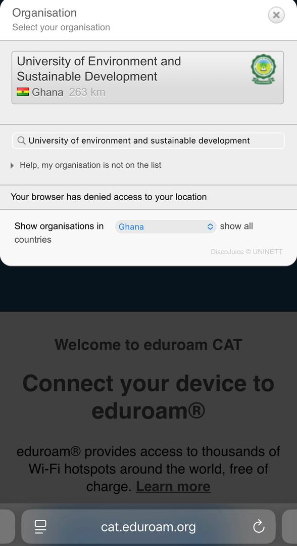 iOS select eduroam